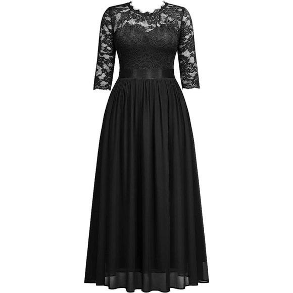 Women's Formal Floral Lace Chiffon Plus Size Wedding Maxi Dress - Picture 5 of 6